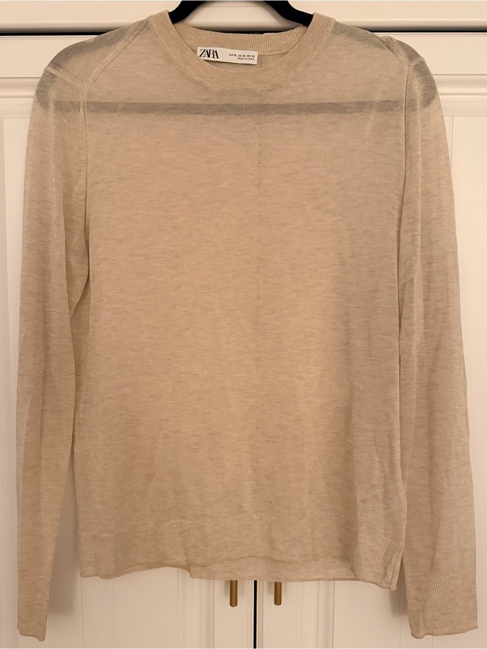Zara Sheer Knit Lightweight Sweater Top Beige XL Silk Blend